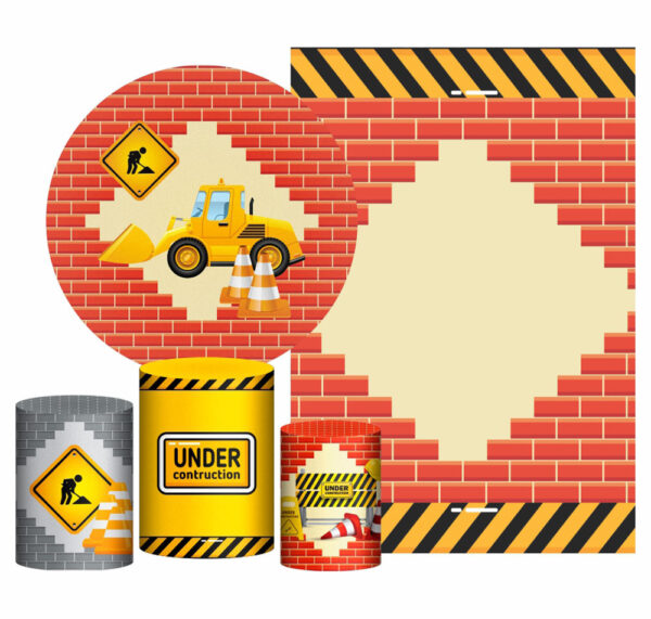 Kit Casado Construção Painel Redondo Trio Capas Cilindro Retangular Vertical Em Tecido
