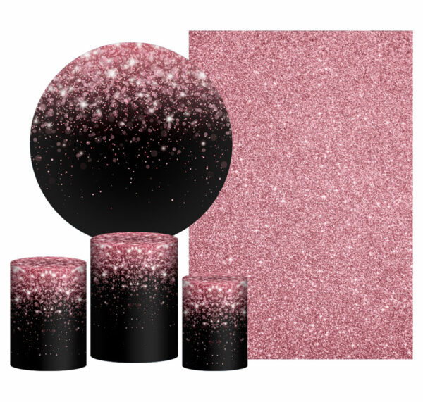 Kit Casado Glitter Painel Redondo Trio Capas Cilindro Retangular Vertical Em Tecido