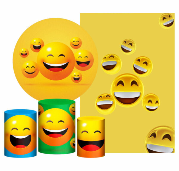 Kit Casado Emojis Painel Redondo Trio Capas Cilindro Retangular Vertical Em Tecido