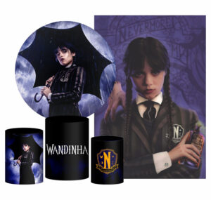 Kit Casado Wandinha Painel Redondo Trio Capas Cilindro Retangular Vertical Em Tecido