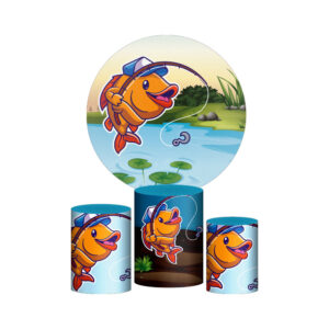 Trio Capa Cilindro + Painel Redondo 3D Pescaria 1,50m Veste Fácil