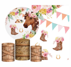 Kit Casado Cavalo Menina Painel Redondo Trio Capas Cilindro Retangular Vertical Em Tecido