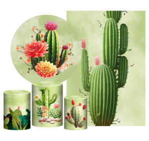 Kit Casado Cactus Painel Redondo Trio Capas Cilindro Retangular Vertical Em Tecido