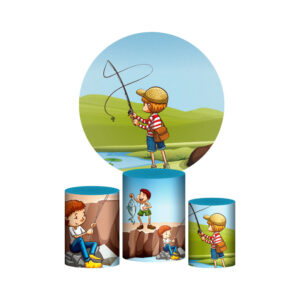 Trio Capa Cilindro + Painel Redondo 3D Pescaria 1,50m Veste Fácil