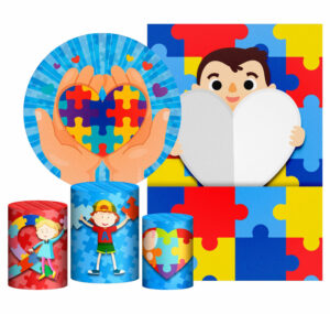 Kit Casado Autismo Painel Redondo Trio Capas Cilindro Retangular Vertical Em Tecido