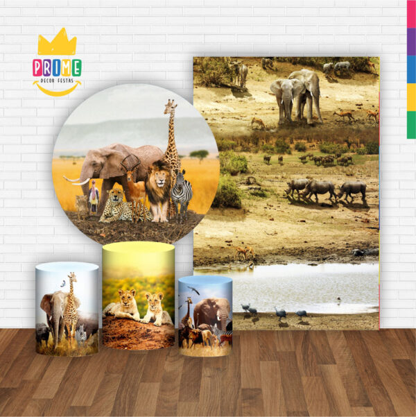 Kit Casado Safari Painel Redondo Trio Capas Cilindro Retangular Vertical Em Tecido - Image 2