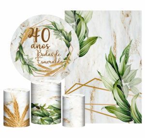 Kit Casado Bodas de Esmeralda Painel Redondo Trio Capas Cilindro Retangular Vertical Em Tecido