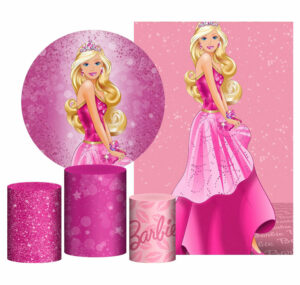 Kit Casado Barbie  Painel Redondo Trio Capas Cilindro Retangular Vertical Em Tecido