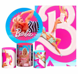 Kit Casado Barbie  Painel Redondo Trio Capas Cilindro Retangular Vertical Em Tecido