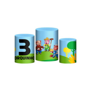 Trio Capa Cilindro Três Porquinhos 3D Em Tecido Com Elástico