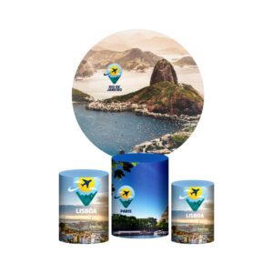 Trio Capa Cilindro + Painel Redondo 3D Viagem  1,50m Veste Fácil