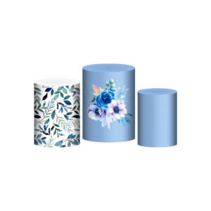 Trio Capa Cilindro Flor Azul 3D Em Tecido Com Elástico