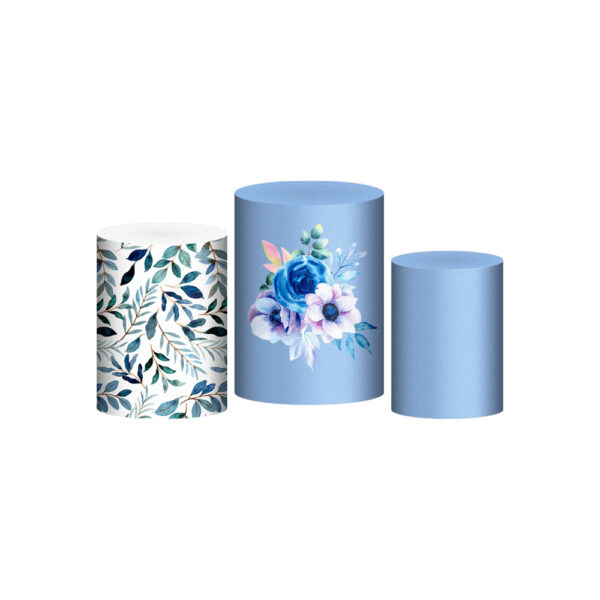Trio Capa Cilindro Flor Azul 3D Em Tecido Com Elástico