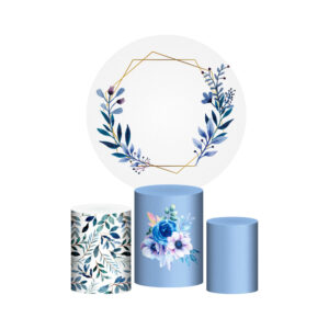 Trio Capa Cilindro + Painel Redondo 3D Flor Azul 1,50m Veste Fácil