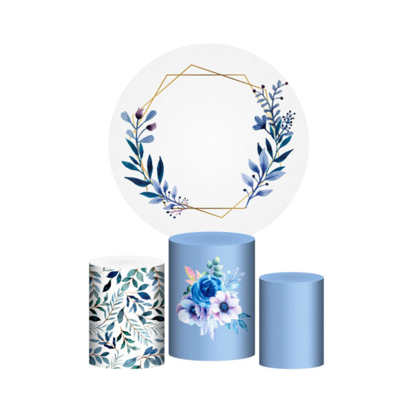 Trio Capa Cilindro + Painel Redondo 3D Flor Azul 1,50m Veste Fácil