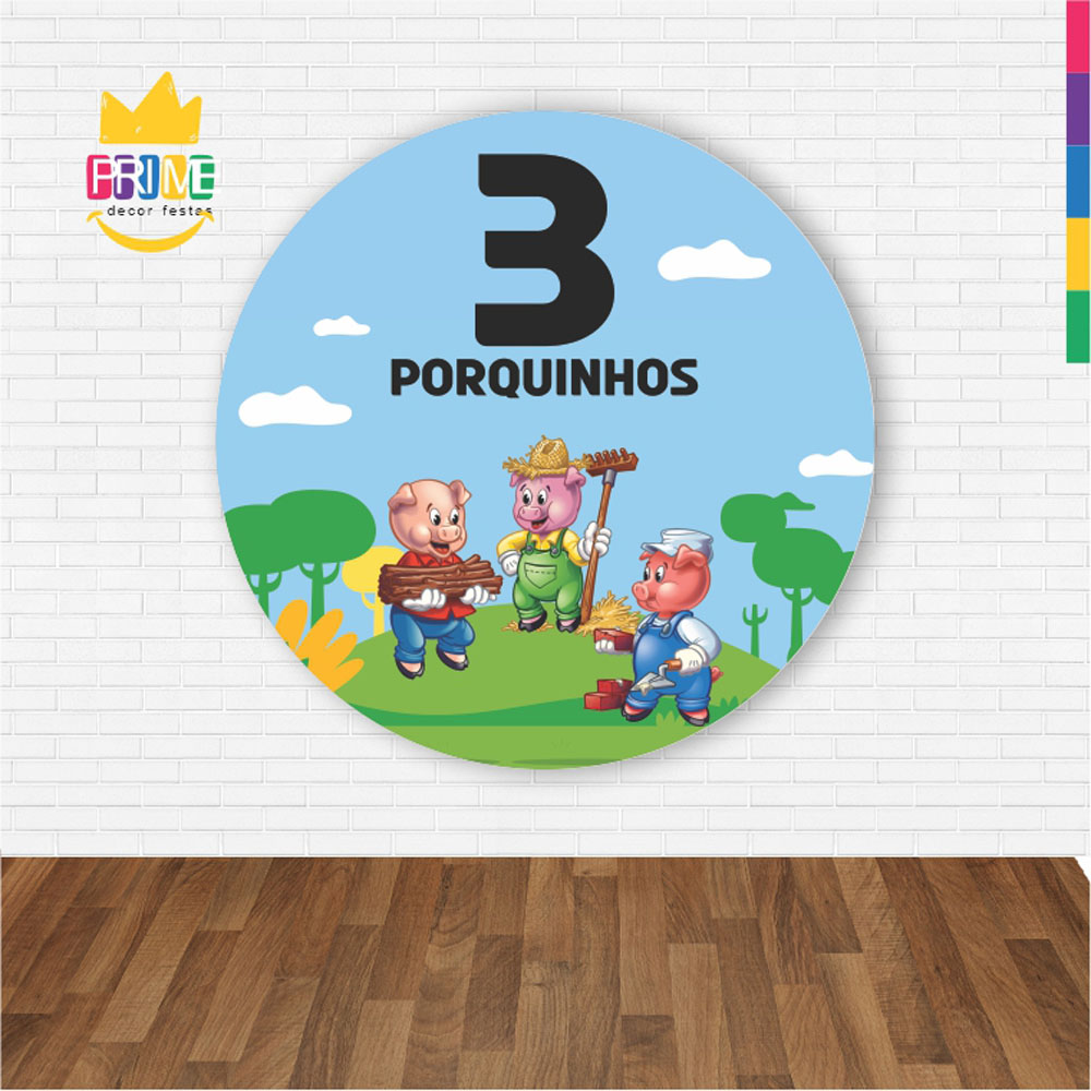 Painel Redondo 3D Três Porquinhos Abre Fácil Tecido - Imagem 2