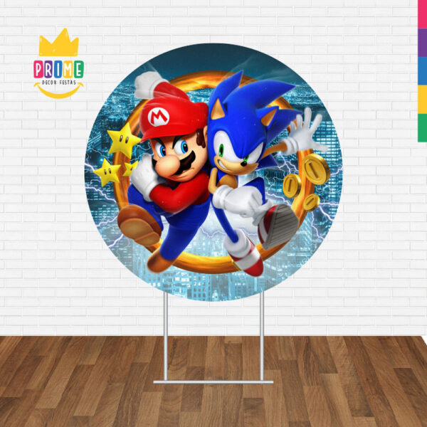 Painel Redondo 3D Sonic VS Mario Tecido Sublimado - Image 2