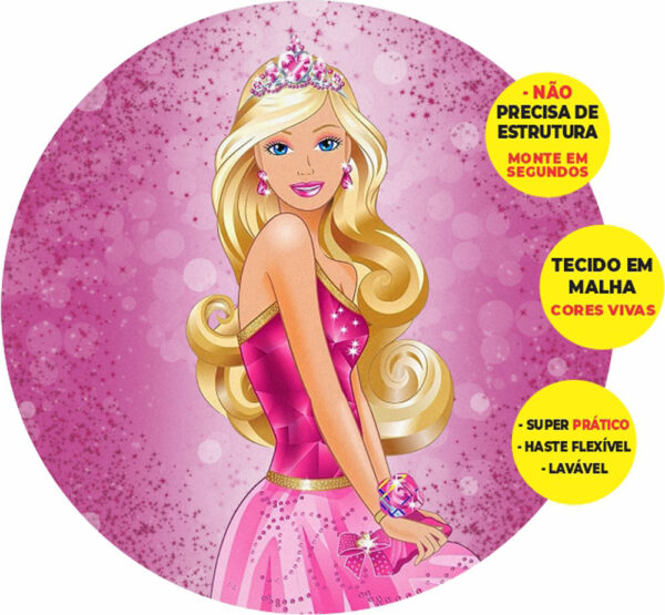 Painel Redondo 3D Barbie Abre Fácil Tecido
