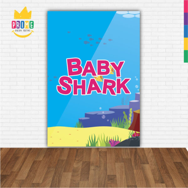 Painel de Festa Retangular 3D Baby Shark Casadinho 1,50m x 2,20 - Image 2