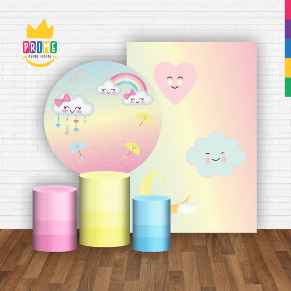 Kit Casado Chuva de Amor Painel Redondo Trio Capas Cilindro Retangular Vertical Em Tecido - Image 2