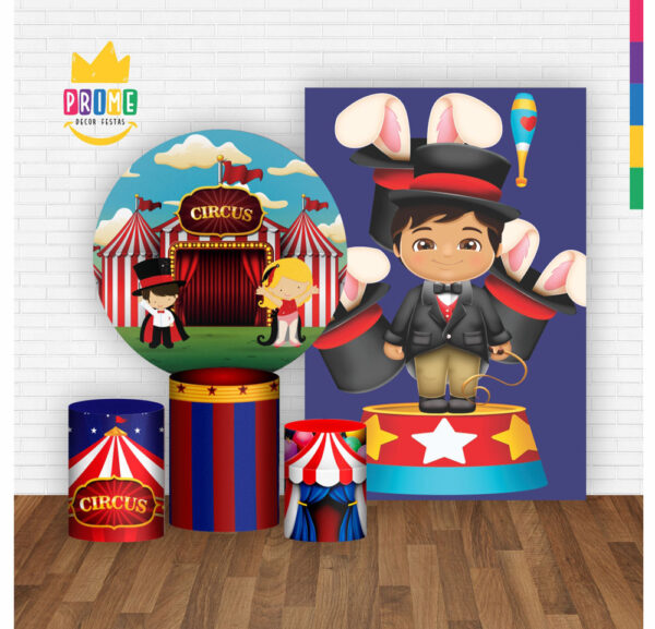 Kit Casado Circo Painel Redondo Trio Capas Cilindro Retangular Vertical Em Tecido - Image 2