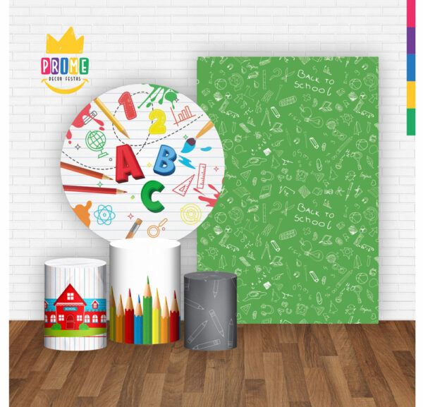 Kit Casado Escola Painel Redondo Trio Capas Cilindro Retangular Vertical Em Tecido - Image 2