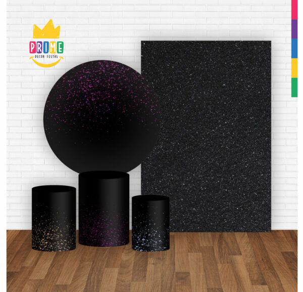 Kit Casado Glitter Painel Redondo Trio Capas Cilindro Retangular Vertical Em Tecido - Image 2