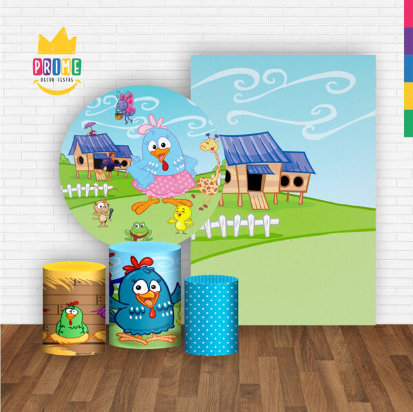Kit Casado Galinha Pintadinha  Painel Redondo Trio Capas Cilindro Retangular Vertical Em Tecido - Image 2