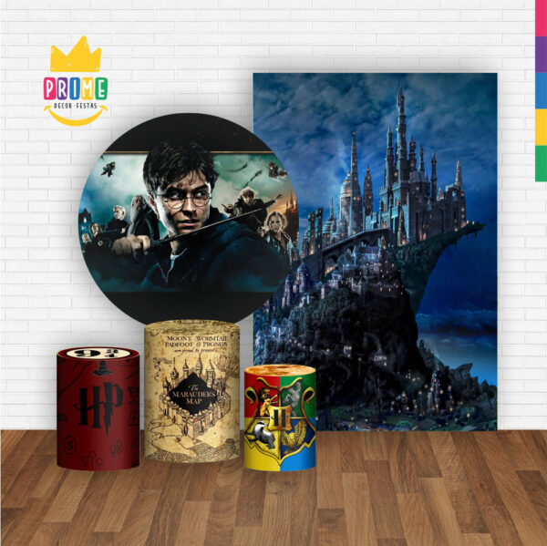 Kit Casado Harry Potter Painel Redondo Trio Capas Cilindro Retangular Vertical Em Tecido - Image 2