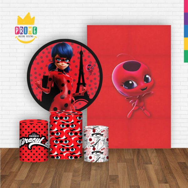 Kit Casado Lady Bug Painel Redondo Trio Capas Cilindro Retangular Vertical Em Tecido - Image 2