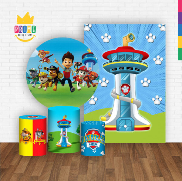 Kit Casado Patrulha Canina Painel Redondo Trio Capas Cilindro Retangular Vertical Em Tecido - Image 2
