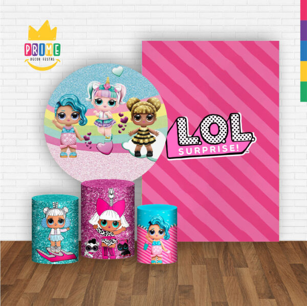 Kit Casado Boneca LOL Painel Redondo Trio Capas Cilindro Retangular Vertical Em Tecido - Image 2