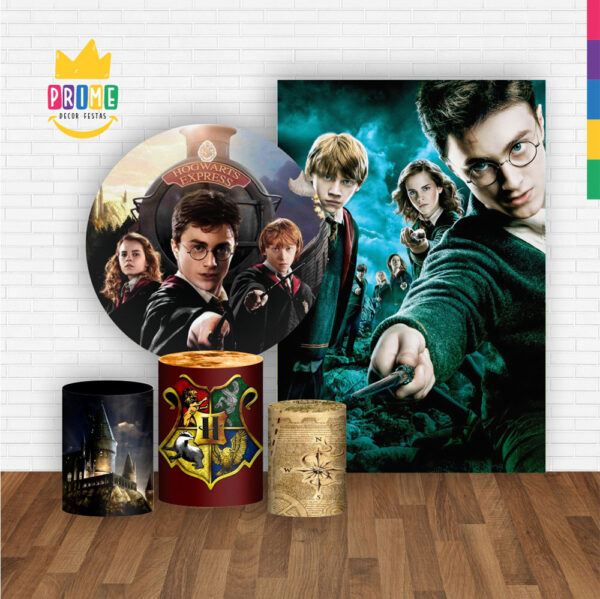 Kit Casado Harry Potter Painel Redondo Trio Capas Cilindro Retangular Vertical Em Tecido - Image 2