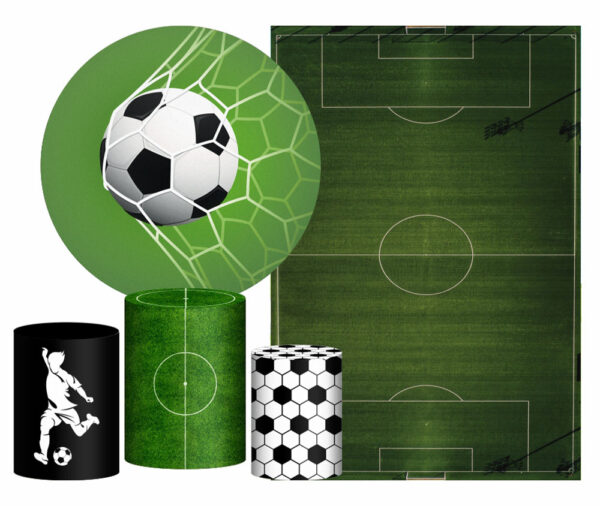 Kit Casado Futebol Painel Redondo Trio Capas Cilindro Retangular Vertical Em Tecido