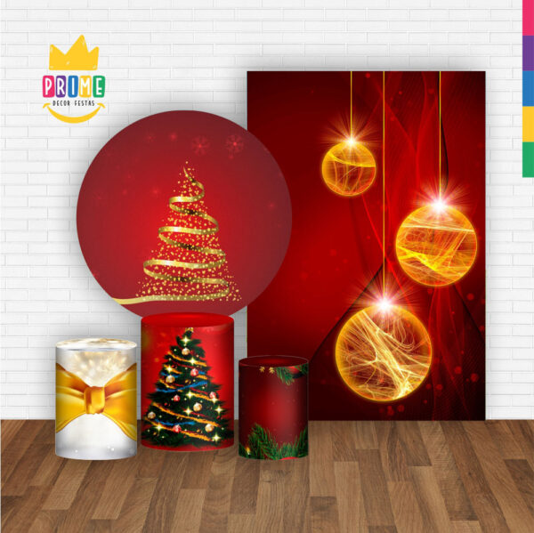 Kit Casado Natal Painel Redondo Trio Capas Cilindro Retangular Vertical Em Tecido - Image 2