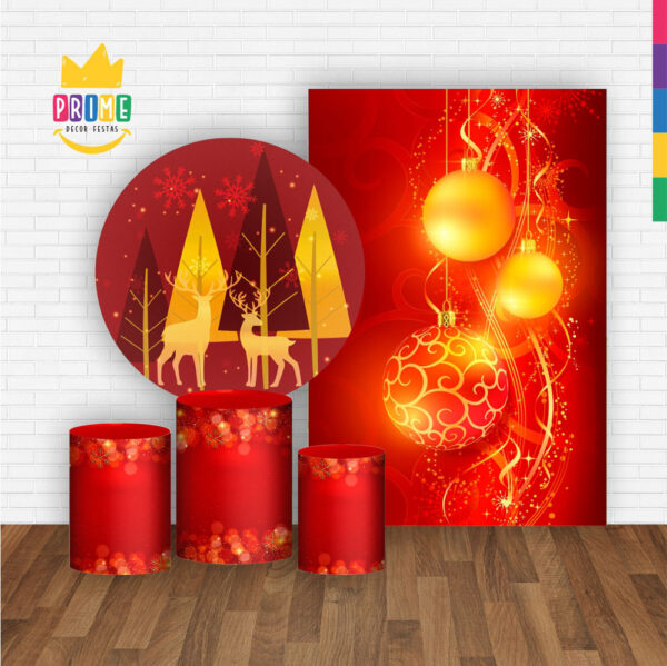 Kit Casado Natal Painel Redondo Trio Capas Cilindro Retangular Vertical Em Tecido - Image 2