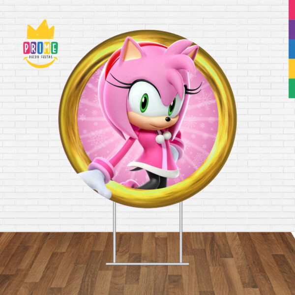 Painel Redondo 3D Sonic Amy Rose Tecido Sublimado - Image 2