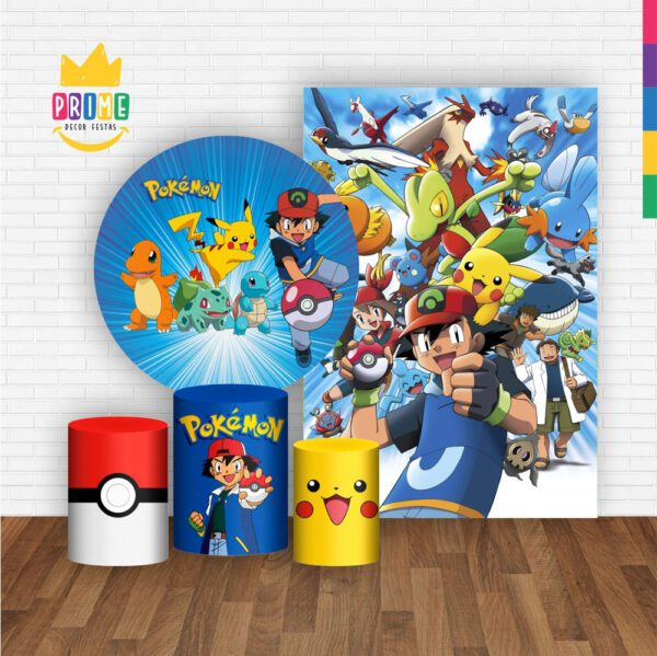 Kit Casado Pokemon Painel Redondo Trio Capas Cilindro Retangular Vertical Em Tecido - Image 2