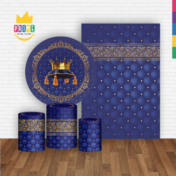Kit Casado Realeza Azul Painel Redondo Trio Capas Cilindro Retangular Vertical Em Tecido - Image 2