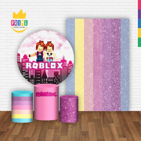 Kit Casado Roblox Menina Painel Redondo Trio Capas Cilindro Retangular Vertical Em Tecido - Image 2