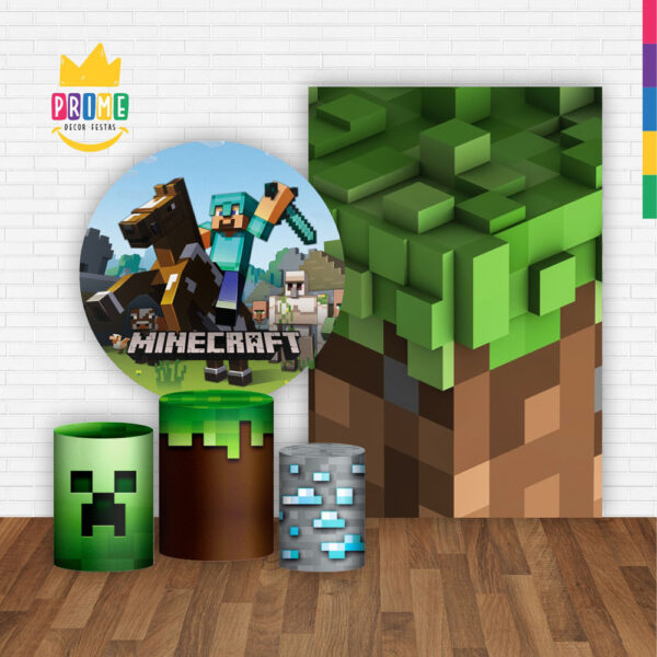 Kit Casado Minecraft  Painel Redondo Trio Capas Cilindro Retangular Vertical Em Tecido - Image 2