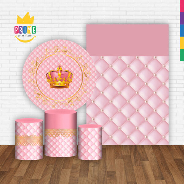 Kit Casado Realeza Rosa  Painel Redondo Trio Capas Cilindro Retangular Vertical Em Tecido - Image 2