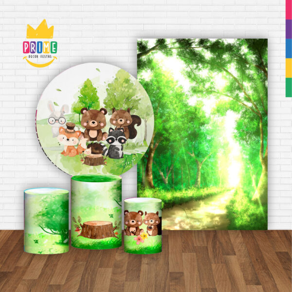 Kit Casado Bosque Encantado Painel Redondo Trio Capas Cilindro Retangular Vertical Em Tecido - Image 2