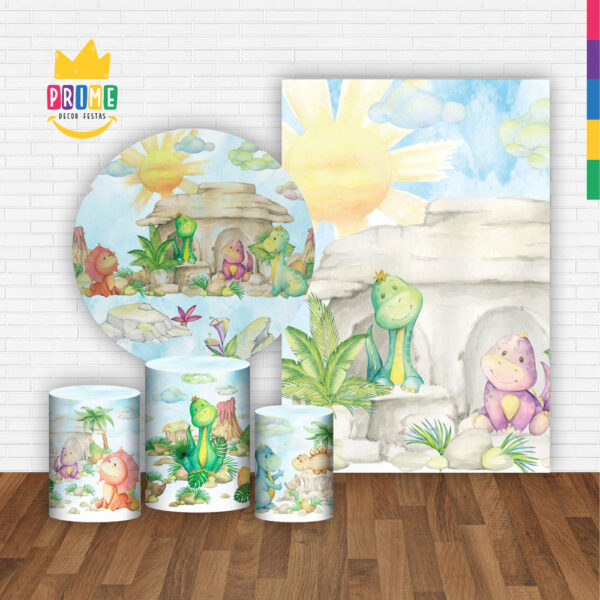 Kit Casado Dinossauro Baby Painel Redondo Trio Capas Cilindro Retangular Vertical Em Tecido - Image 2