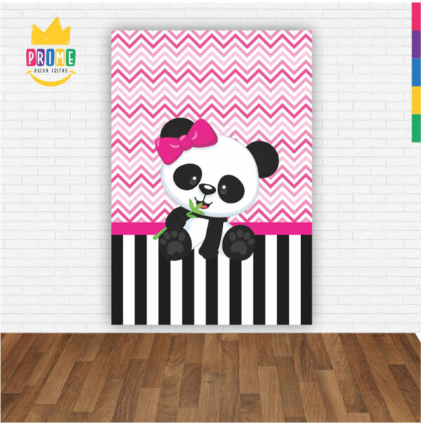 Painel de Festa Retangular 3D Panda Rosa Casadinho 1,50m x 2,20 - Image 2