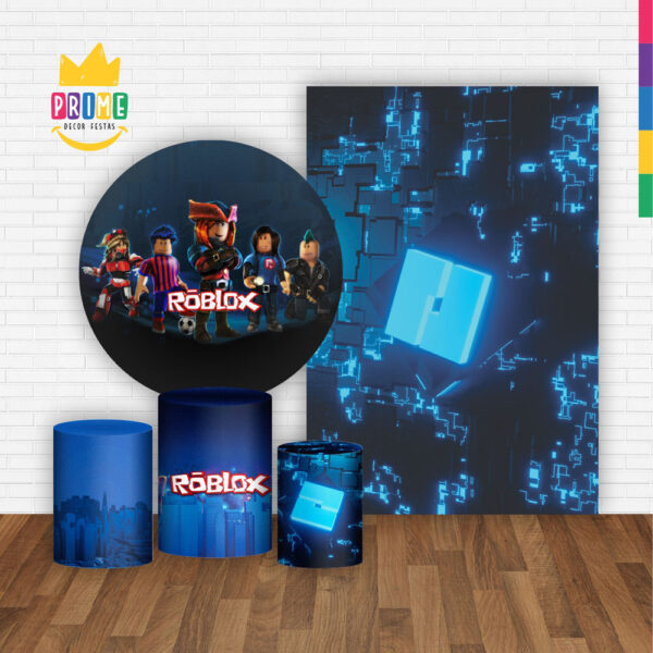Kit Casado Roblox Menino Painel Redondo Trio Capas Cilindro Retangular Vertical Em Tecido - Image 2