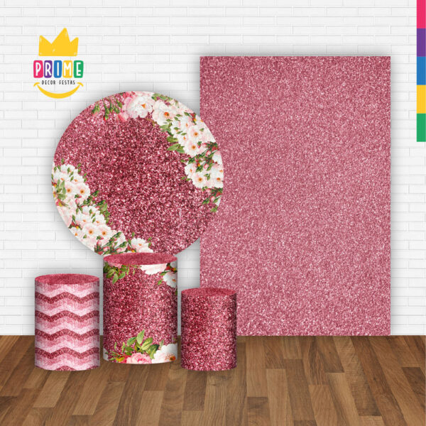 Kit Casado Floral Painel Redondo Trio Capas Cilindro Retangular Vertical Em Tecido - Image 2
