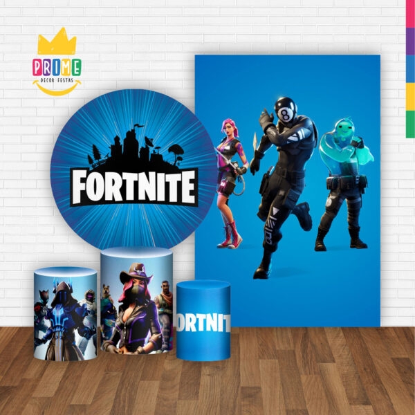 Kit Casado Fortnite  Painel Redondo Trio Capas Cilindro Retangular Vertical Em Tecido - Image 2
