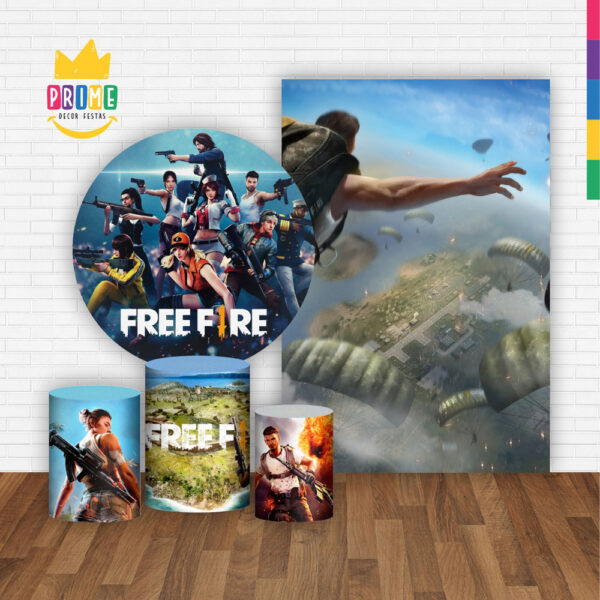Kit Casado Free Fire  Painel Redondo Trio Capas Cilindro Retangular Vertical Em Tecido - Image 2