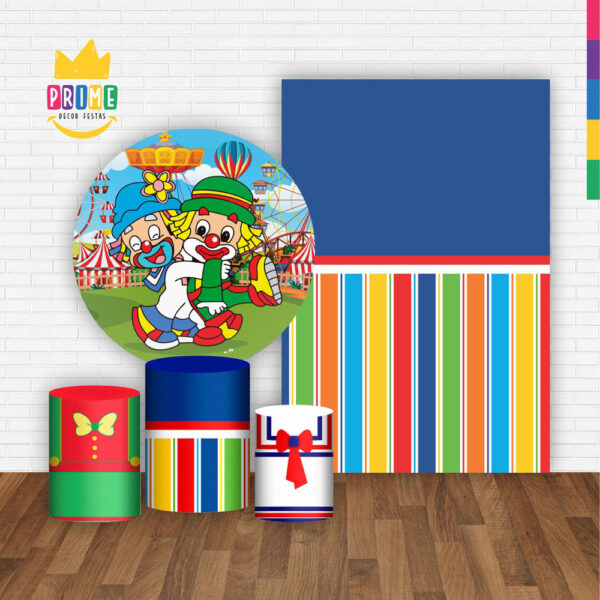 Kit Casado Palhacinho  Painel Redondo Trio Capas Cilindro Retangular Vertical Em Tecido - Image 2